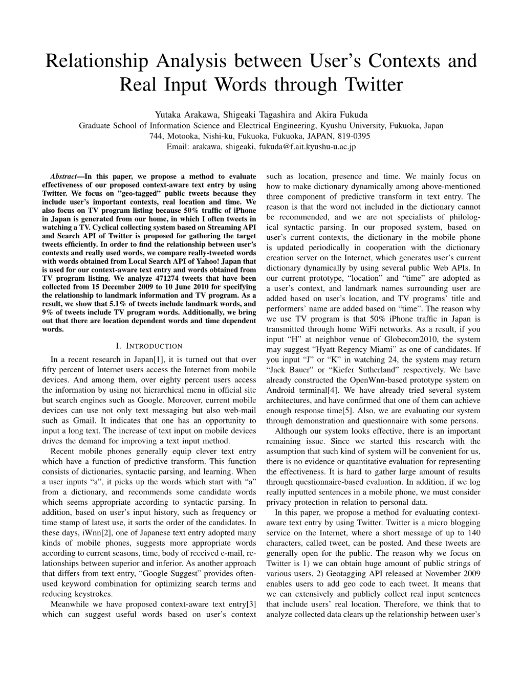 Relationship Analysis Between User's Contexts and Real Input Words