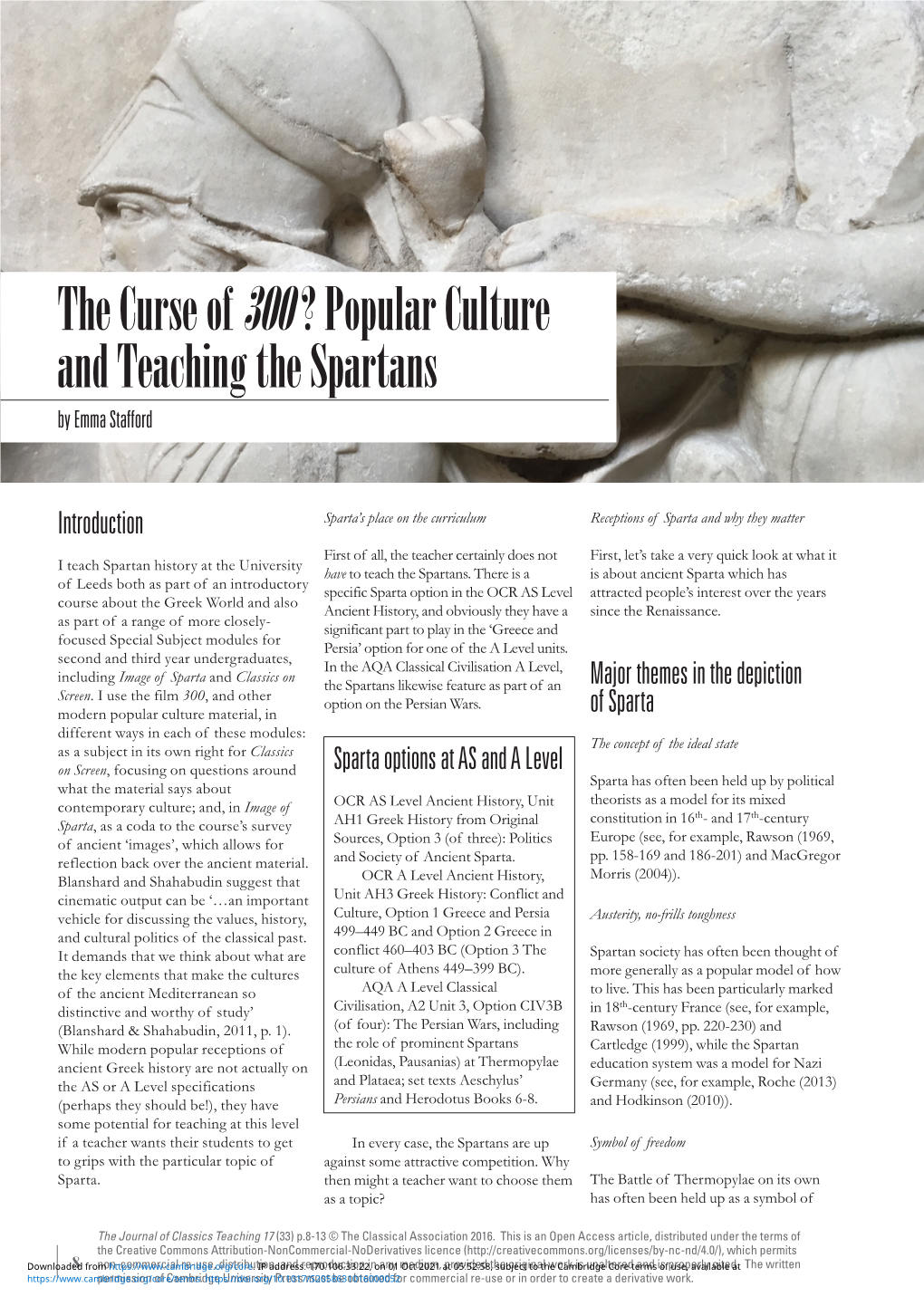 Popular Culture and Teaching the Spartans by Emma Stafford