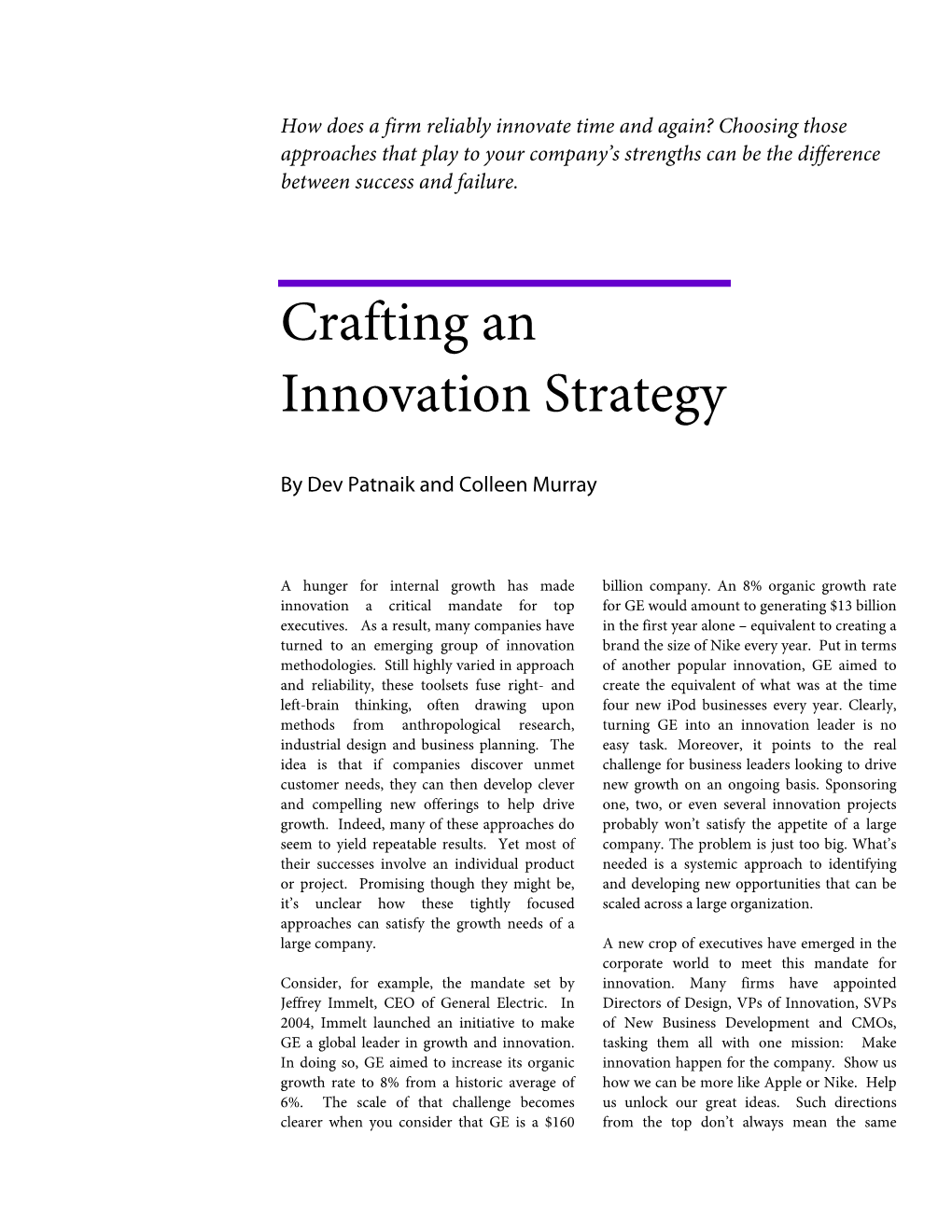 Crafting an Innovation Strategy