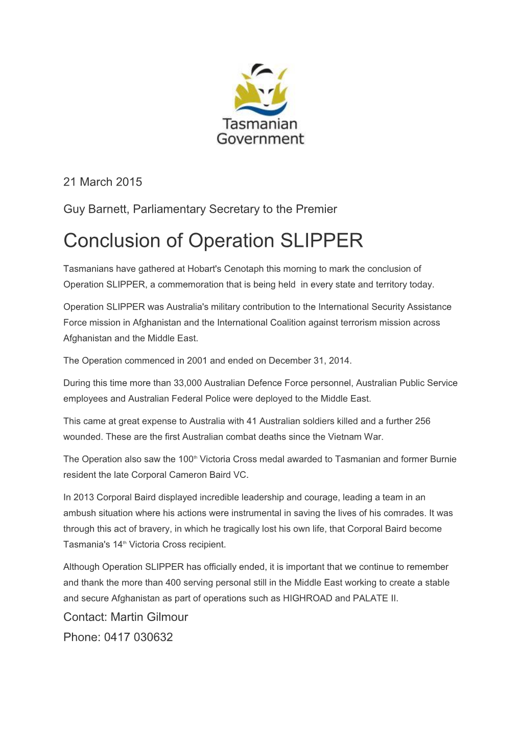 Conclusion of Operation SLIPPER