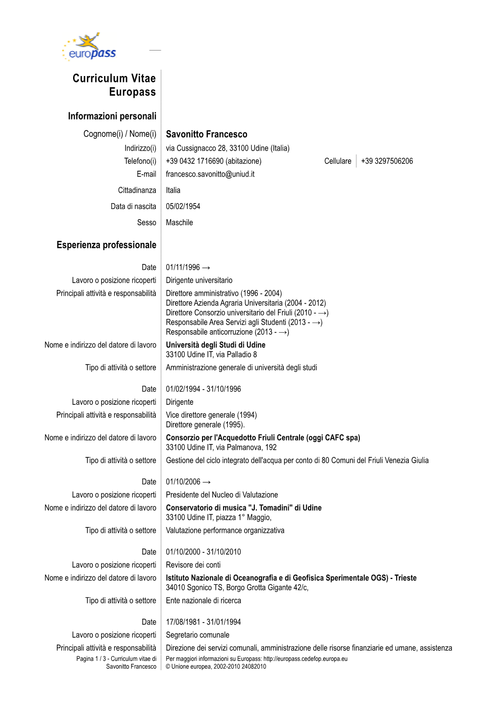 Curriculum Vitae Europass