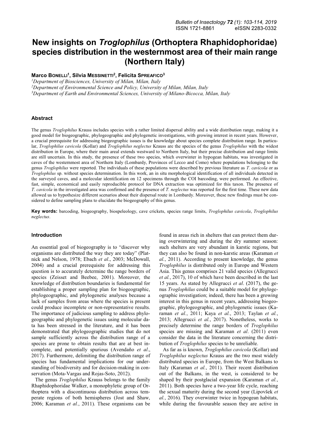 New Insights on Troglophilus (Orthoptera Rhaphidophoridae) Species Distribution in the Westernmost Area of Their Main Range (Northern Italy)