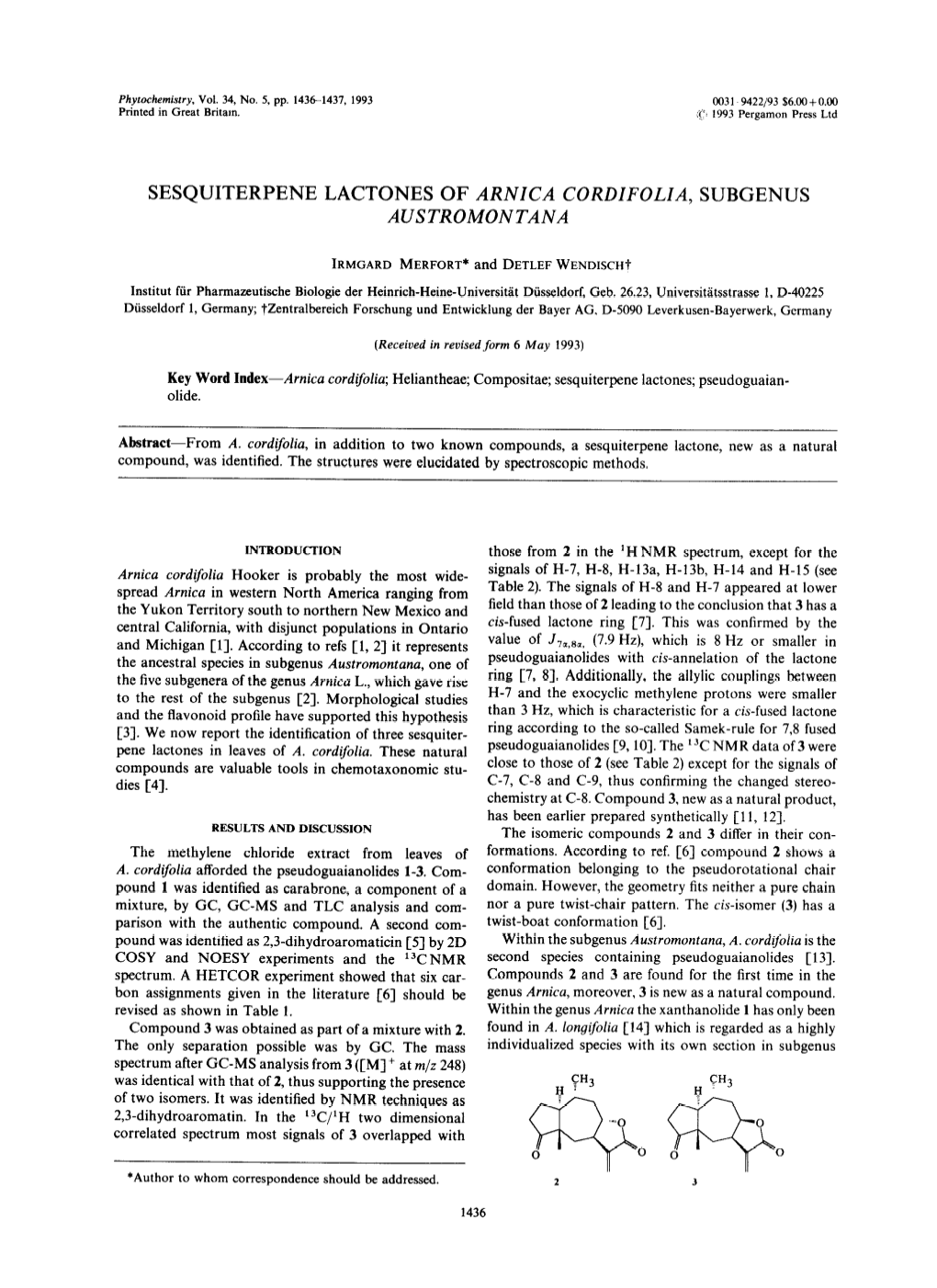 A 1,5-Cis-Guaianolide Glucoside from Flowers of Arnica Mollis