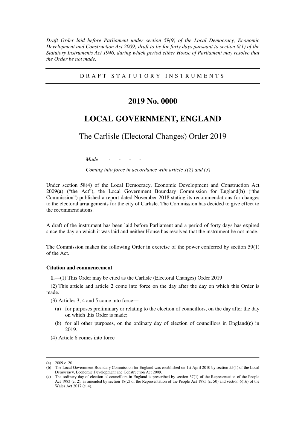 The Carlisle (Electoral Changes) Order 2019