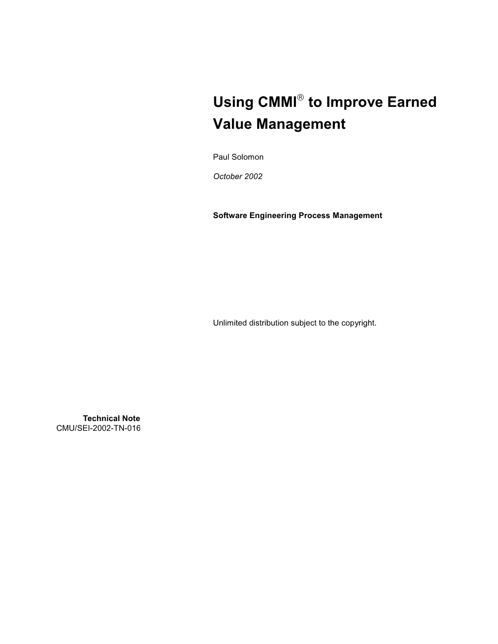 Using CMMI to Improve Earned Value Management