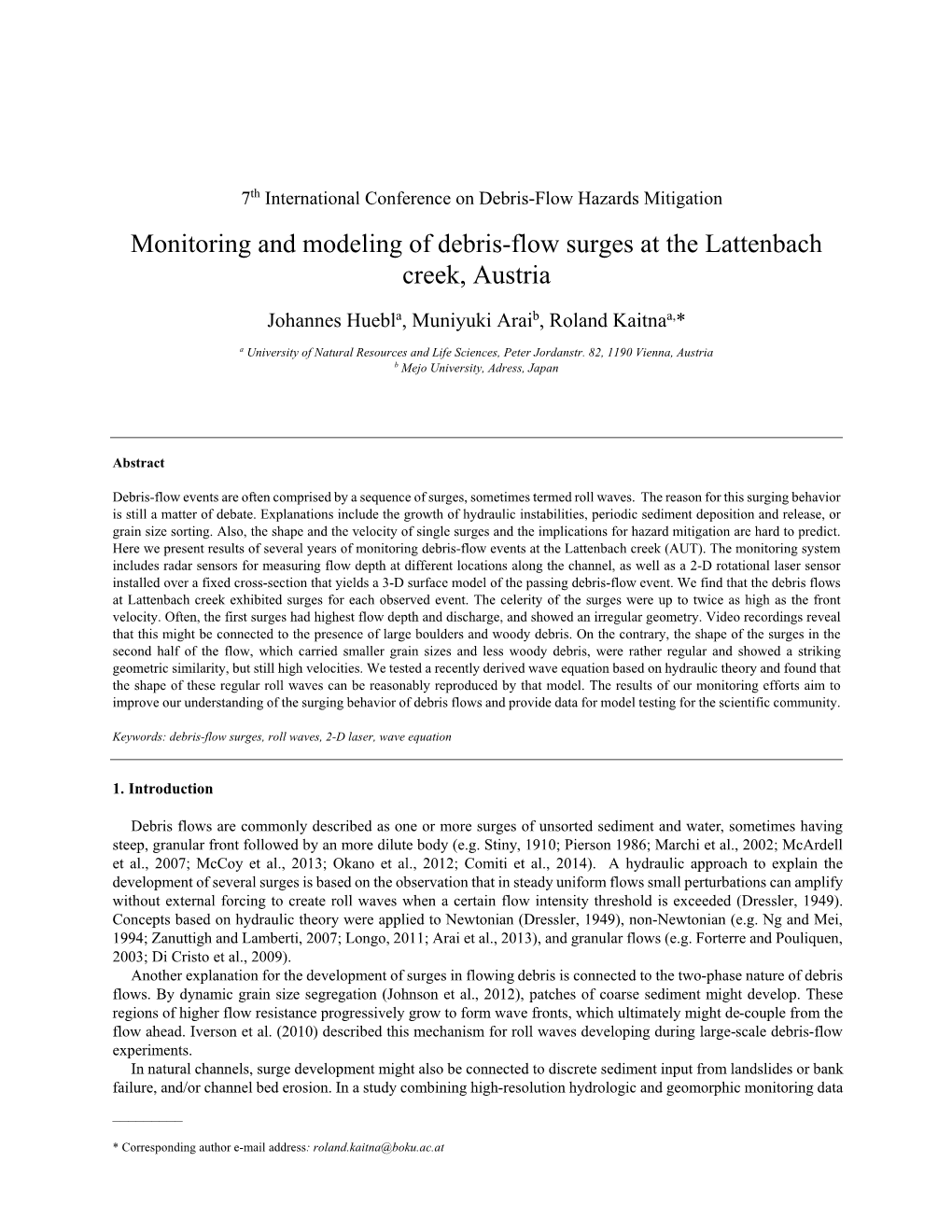 Monitoring and Modeling of Debris-Flow Surges at the Lattenbach Creek, Austria