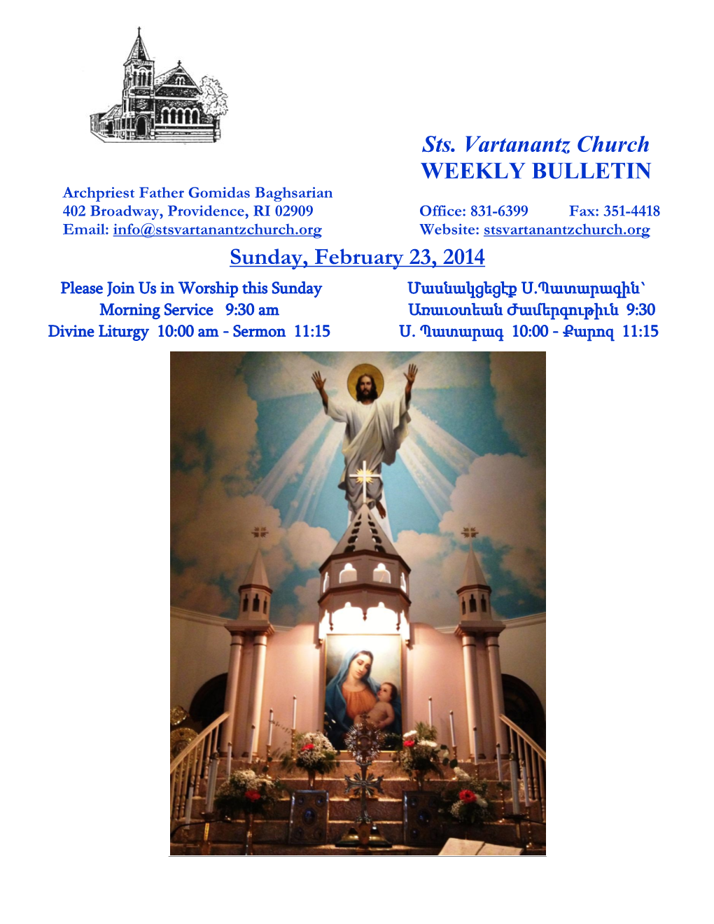 Sts. Vartanantz Church WEEKLY BULLETIN Sunday, February 23