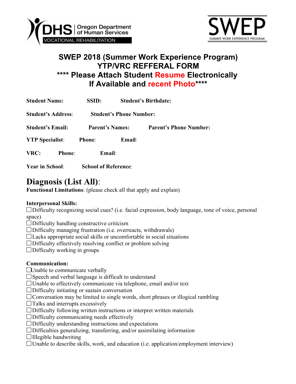 SWEP 2018 (Summer Work Experience Program)