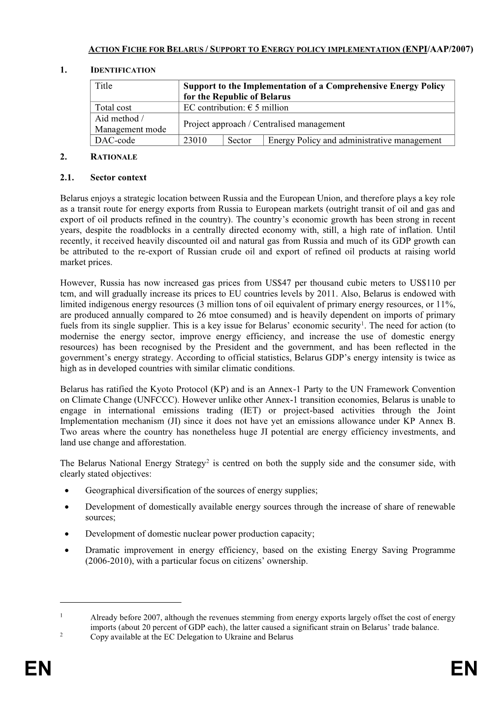 1. Title Support to the Implementation of a Comprehensive Energy Policy