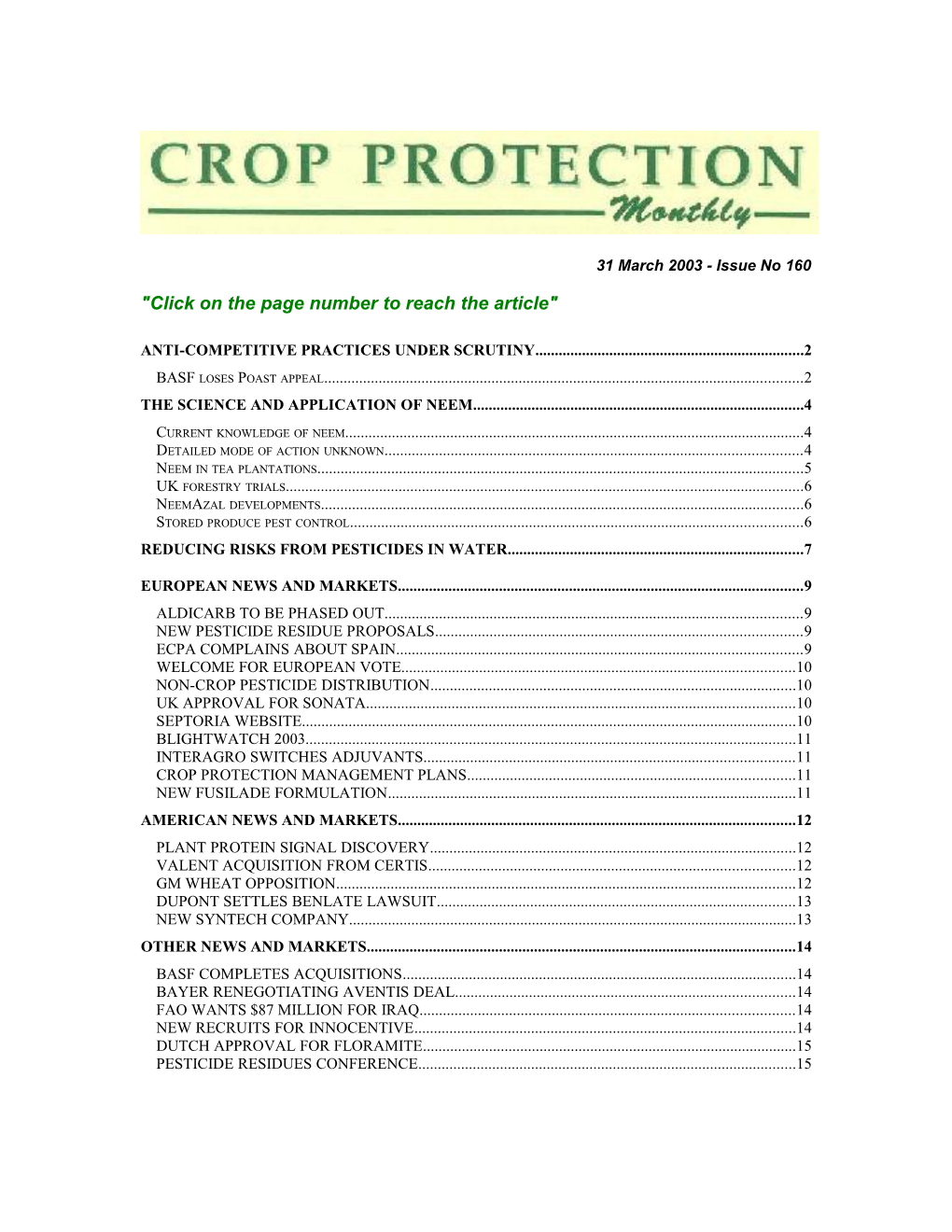 Crop Protection Monthly by E-Mail