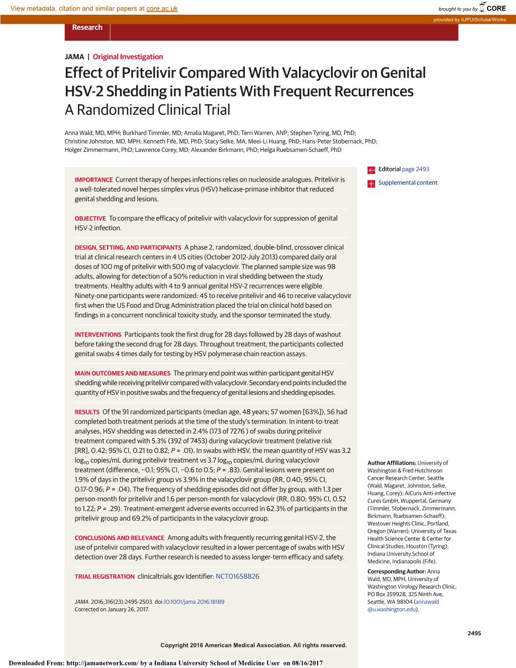 Effect of Pritelivir Compared with Valacyclovir on Genital HSV-2 Shedding in Patients with Frequent Recurrences a Randomized Clinical Trial