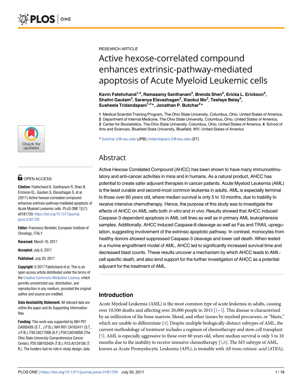 Active Hexose-Correlated Compound Enhances Extrinsic-Pathway-Mediated Apoptosis of Acute Myeloid Leukemic Cells