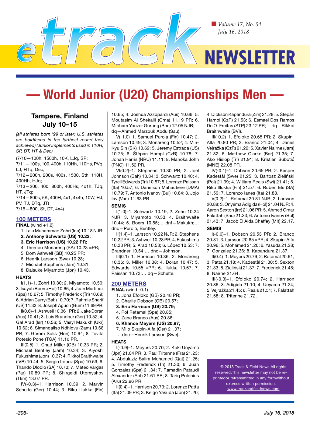 — World Junior (U20) Championships Men —