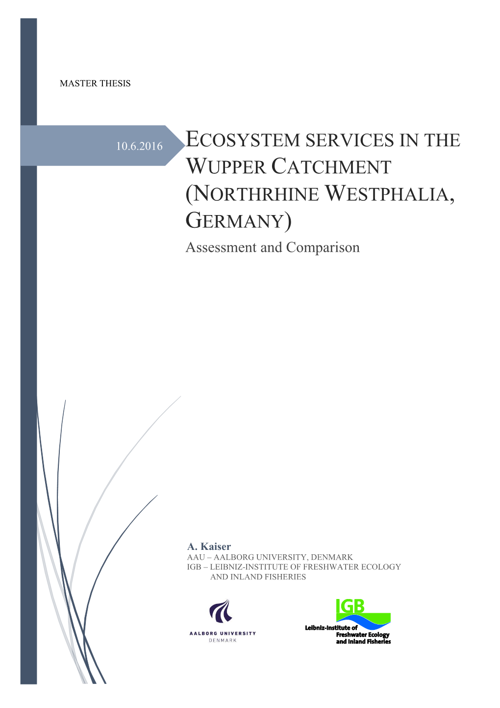 ECOSYSTEM SERVICES in the WUPPER CATCHMENT (NORTHRHINE WESTPHALIA, GERMANY) Assessment and Comparison