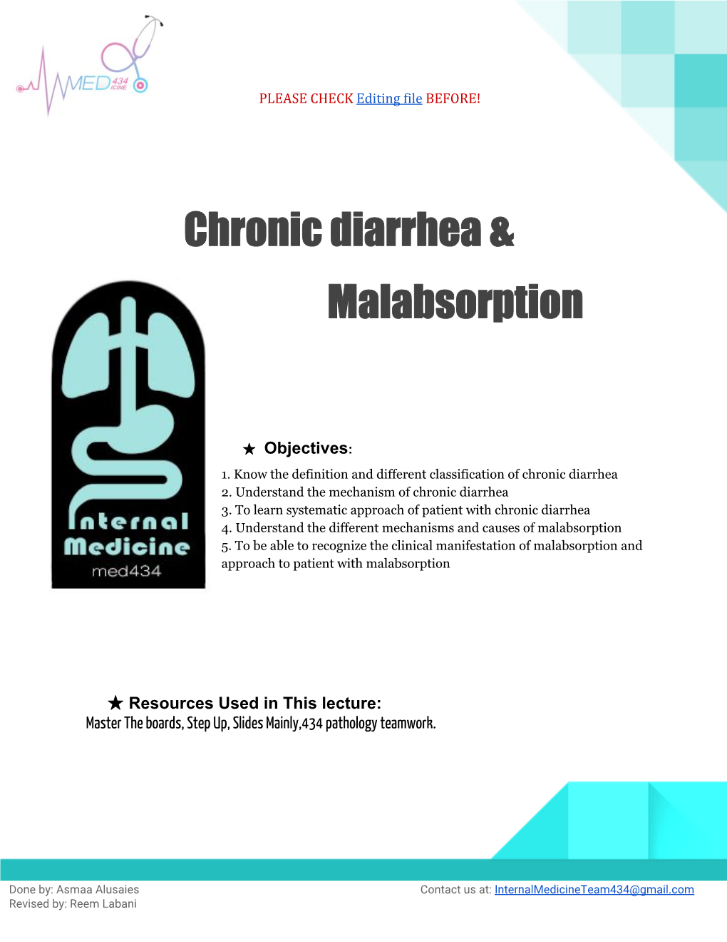 Chronic Diarrhea & Malabsorption