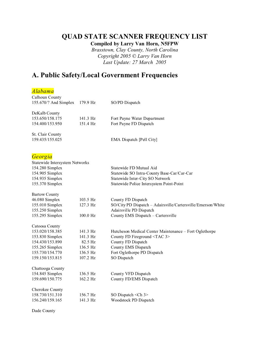 A. Public Safety/Local Government Frequencies