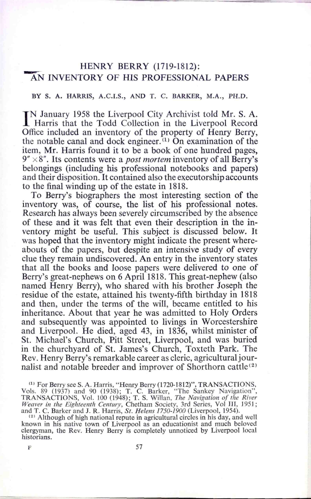 IN January 1958 the Liverpool City Archivist Told Mr. SA