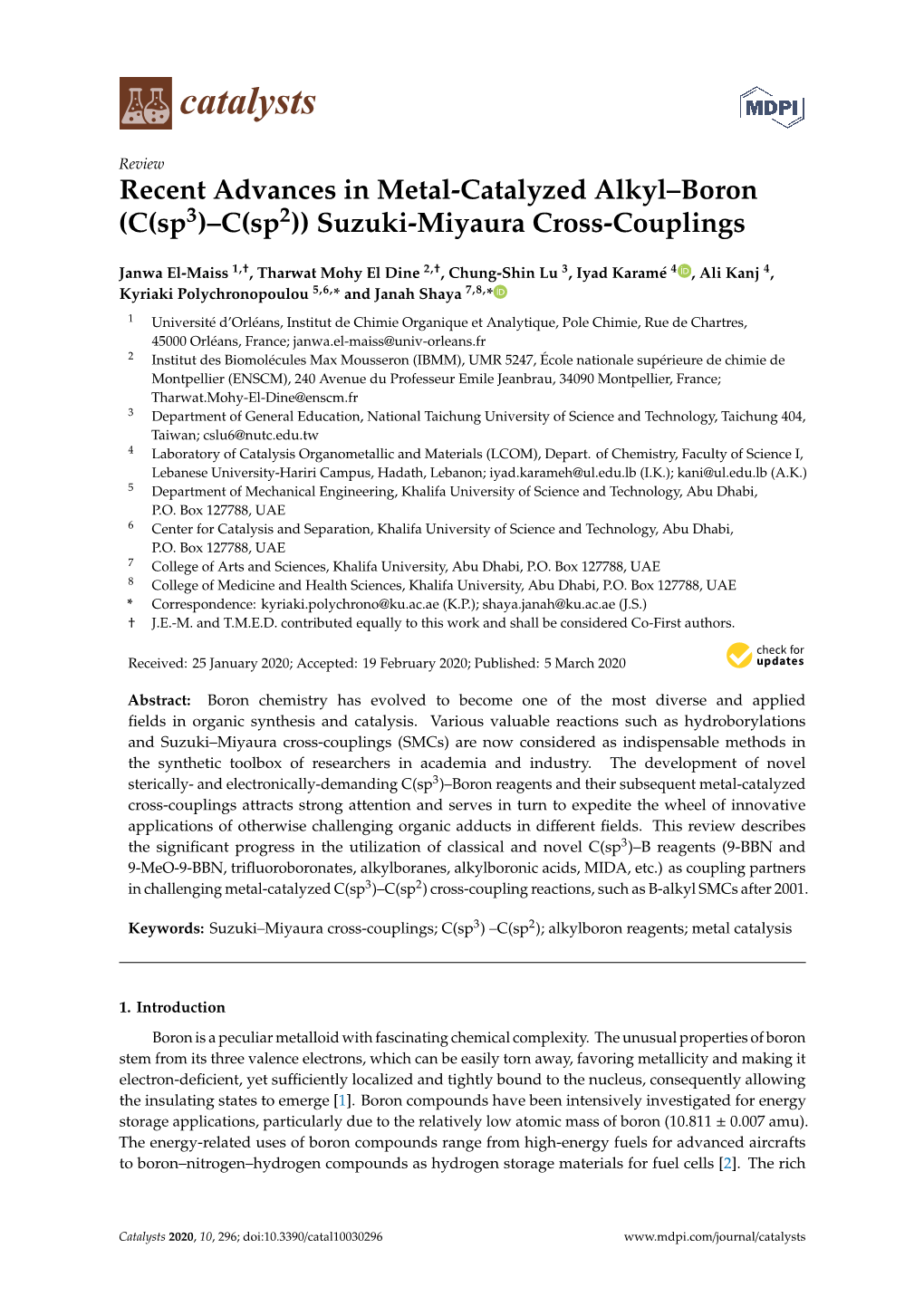 Recent Advances in Metal-Catalyzed Alkyl–Boron (C(Sp3)–C(Sp2)) Suzuki-Miyaura Cross-Couplings