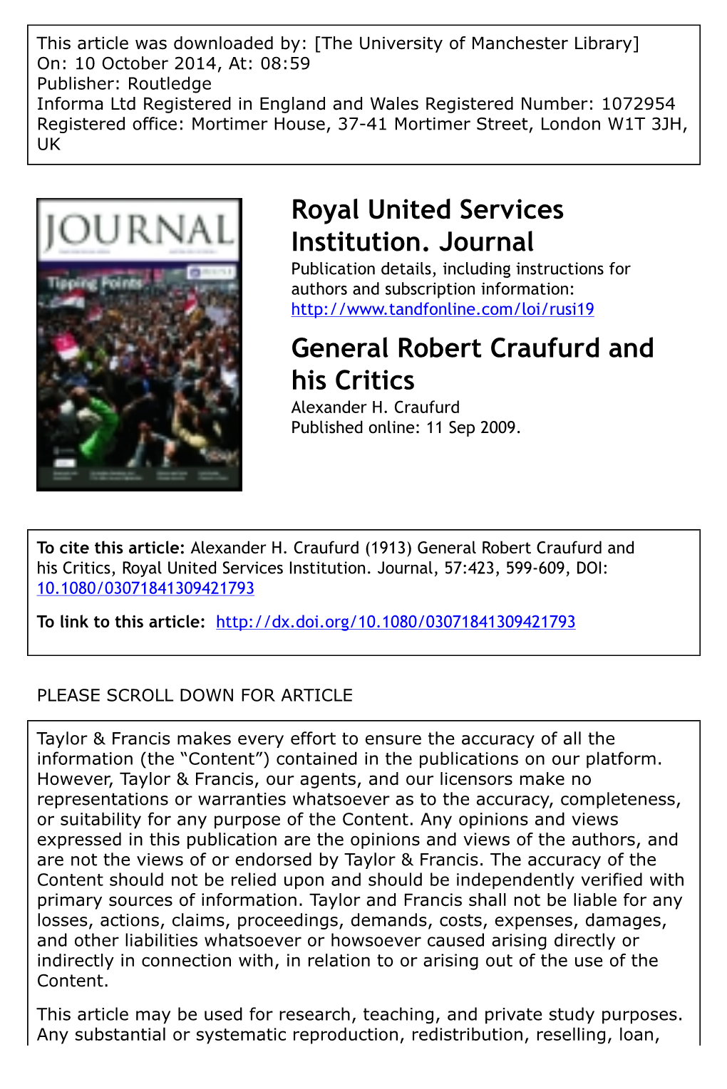 Royal United Services Institution. Journal General Robert Craufurd