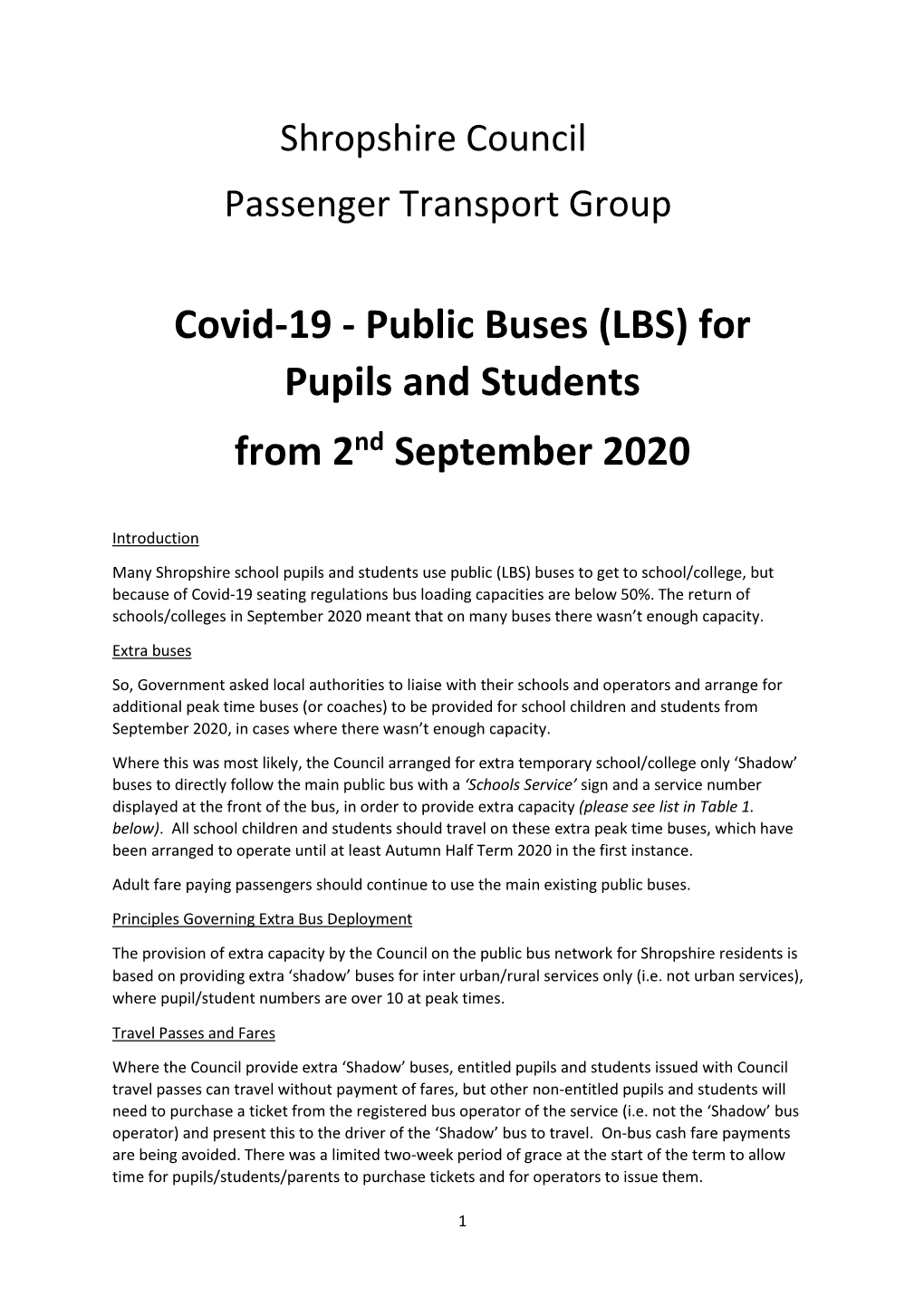 Covid-19 - Public Buses (LBS) for Pupils and Students from 2Nd September 2020