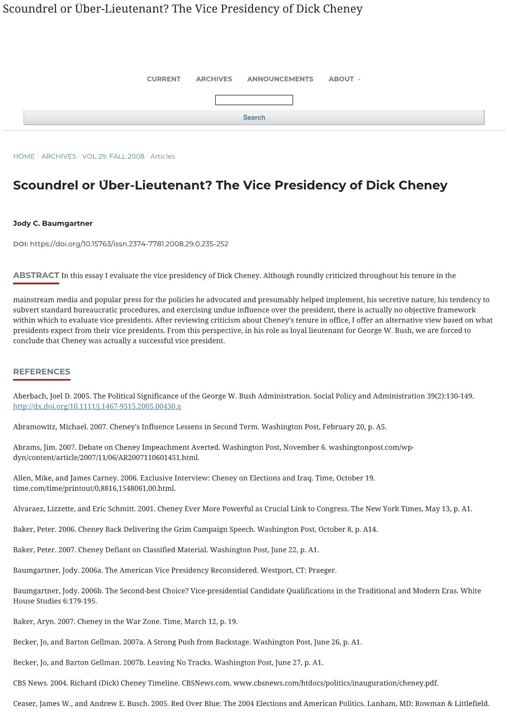 The Vice Presidency of Dick Cheney Register Login