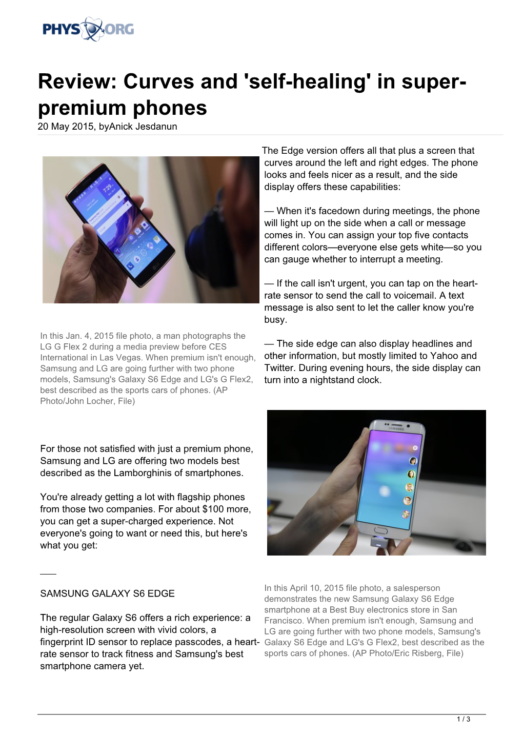 Self-Healing' in Super- Premium Phones 20 May 2015, Byanick Jesdanun