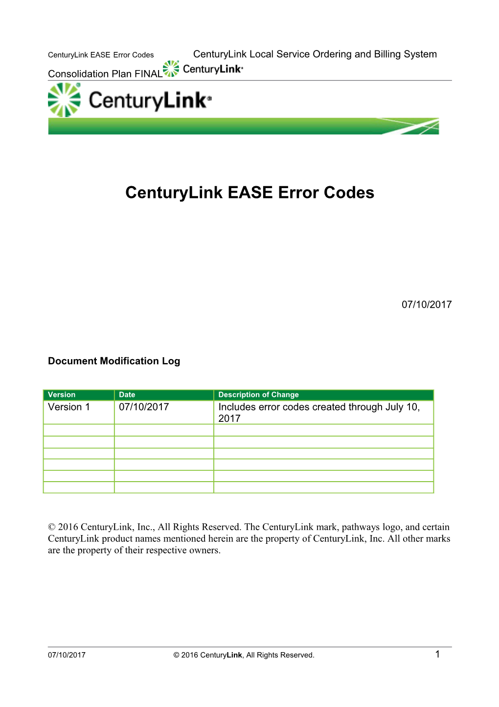 Centurylink Local Service Ordering and Billing System Consolidation Plan FINAL