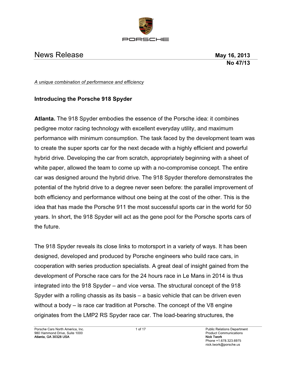 News Release May 16, 2013 No 47/13