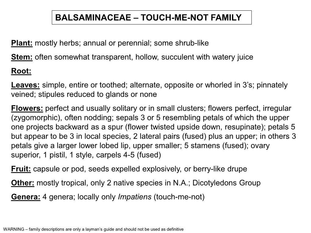 Balsaminaceae – Touch-Me-Not Family