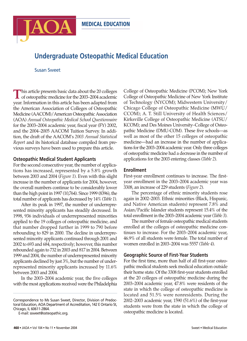 Undergraduate Osteopathic Medical Education