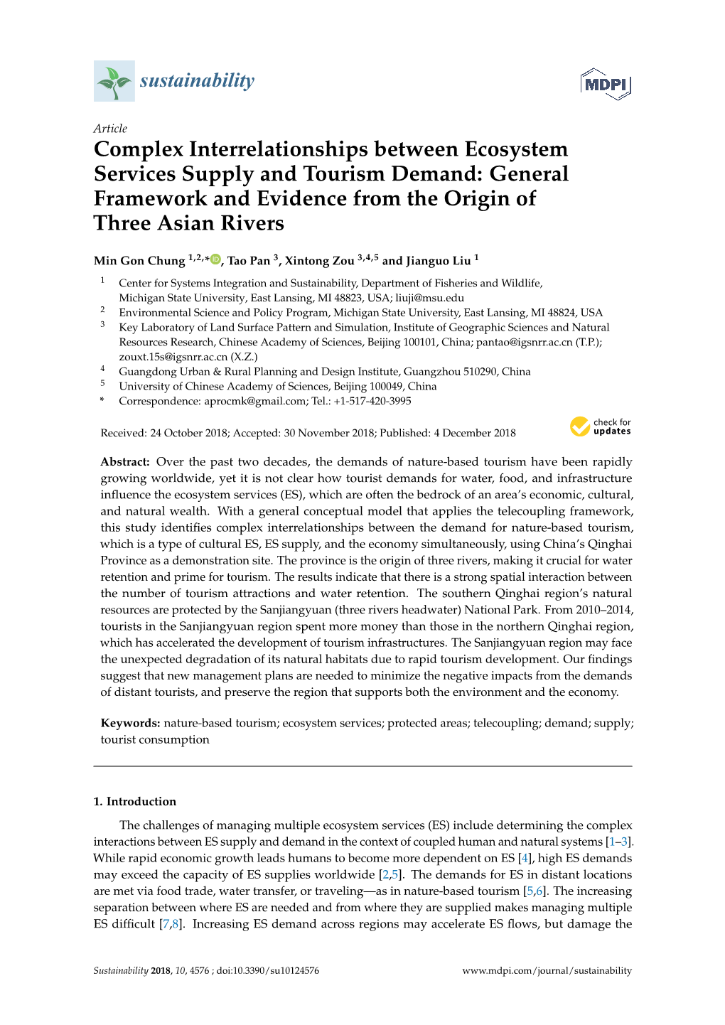 Complex Interrelationships Between Ecosystem Services Supply and Tourism Demand: General Framework and Evidence from the Origin of Three Asian Rivers