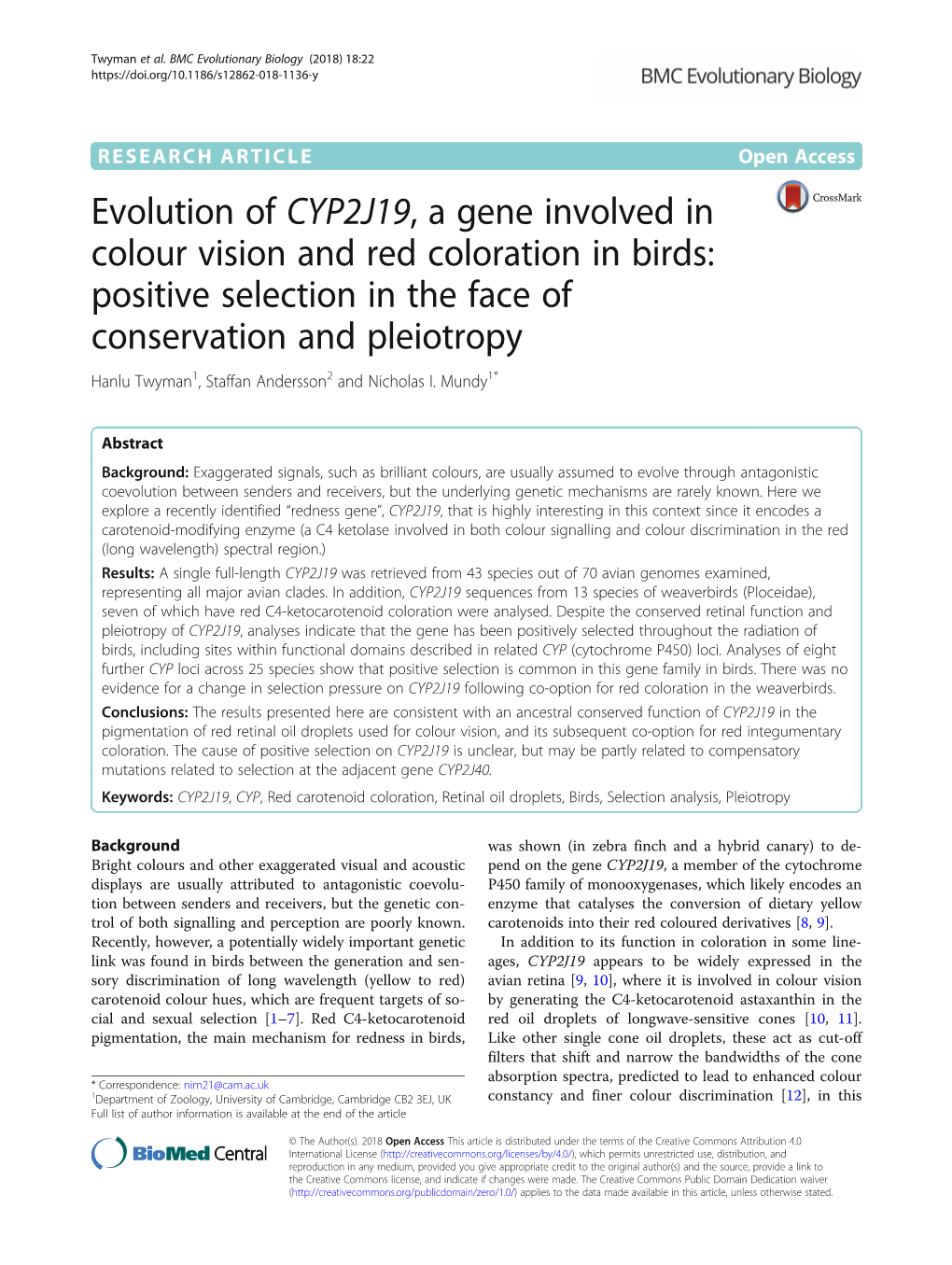 Evolution of CYP2J19, a Gene Involved in Colour Vision and Red