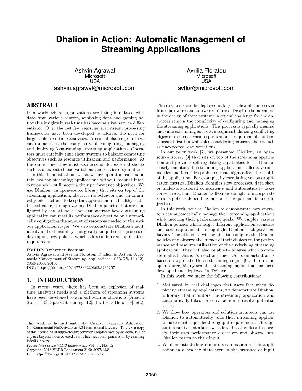 Automatic Management of Streaming Applications