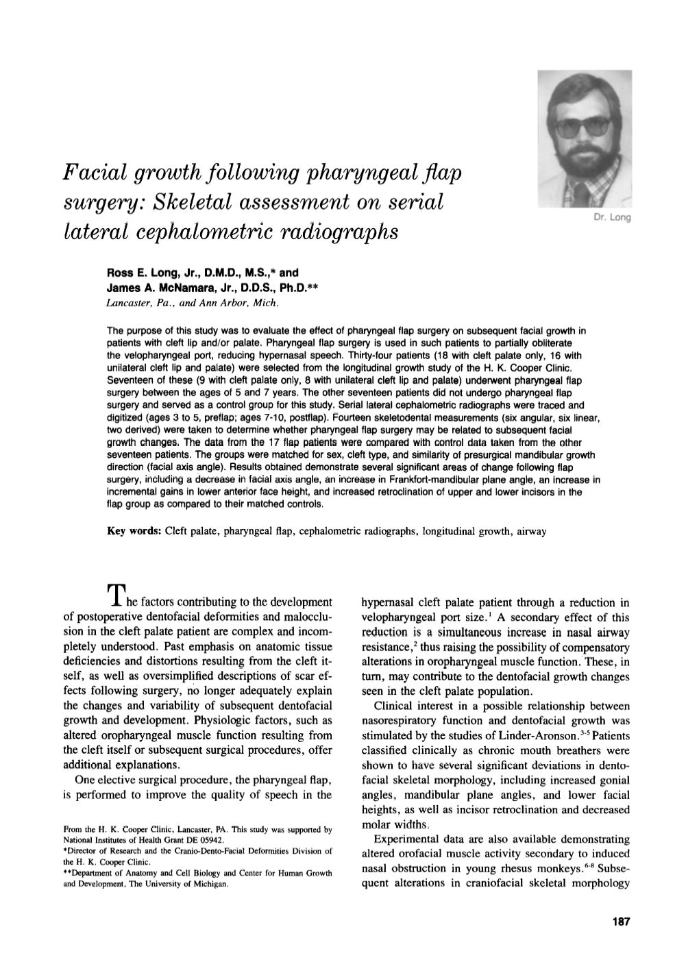 Facial Growth Following Pharyngeal Flap Surgery 189 Number 3