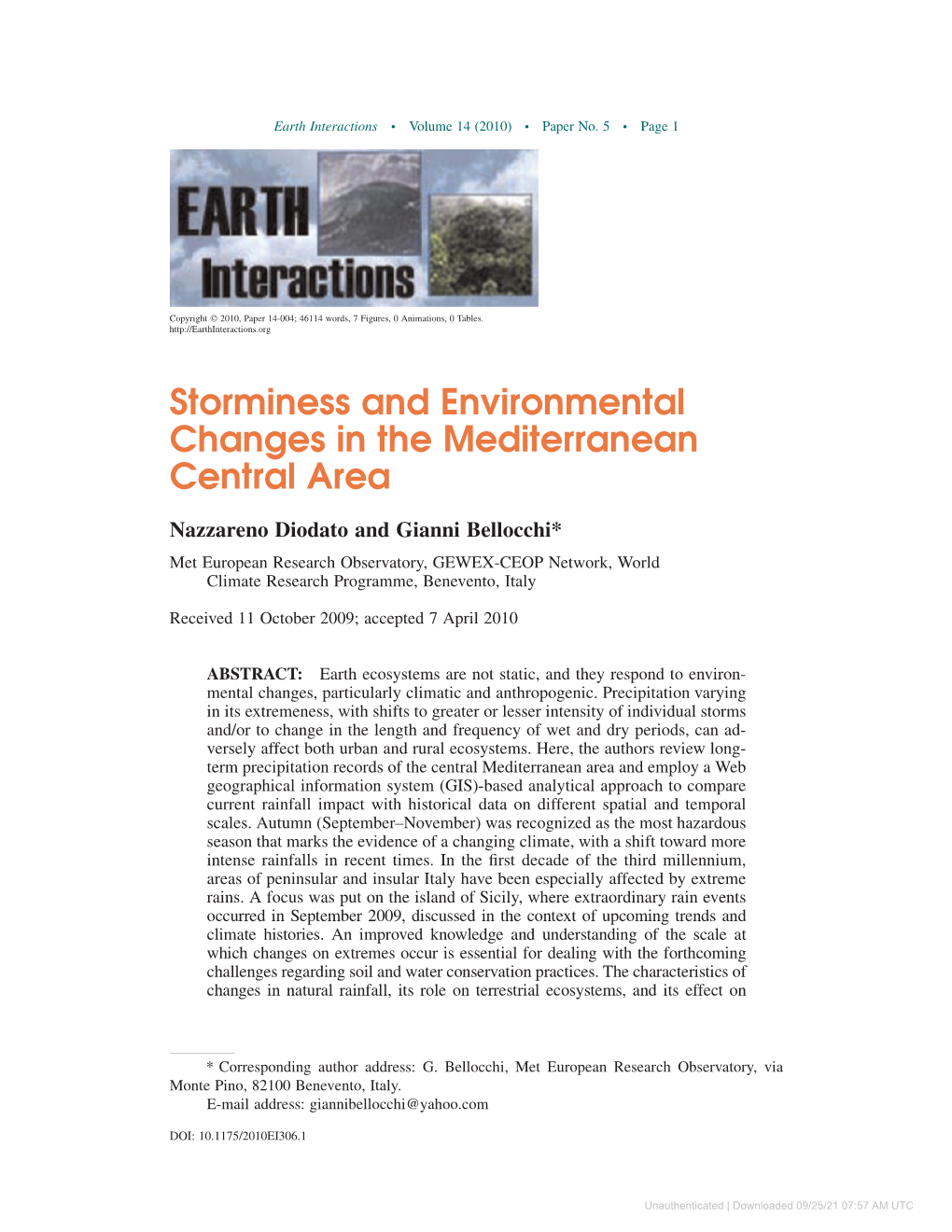 Downloaded 09/25/21 07:57 AM UTC Earth Interactions D Volume 14 (2010) D Paper No