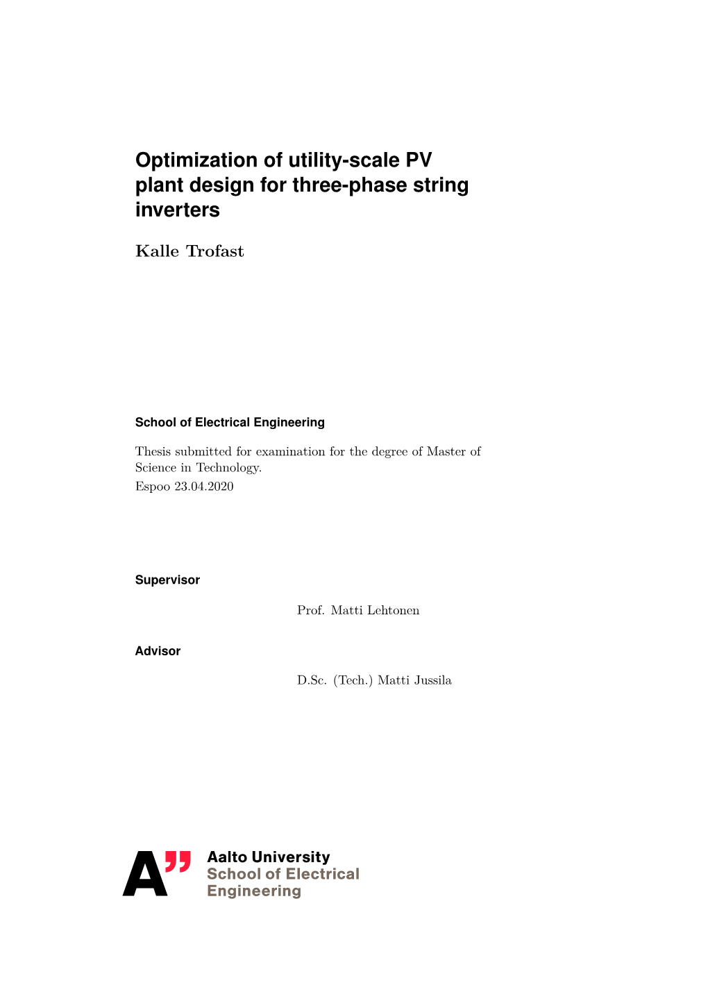 Optimization of Utility-Scale PV Plant Design for Three-Phase String Inverters