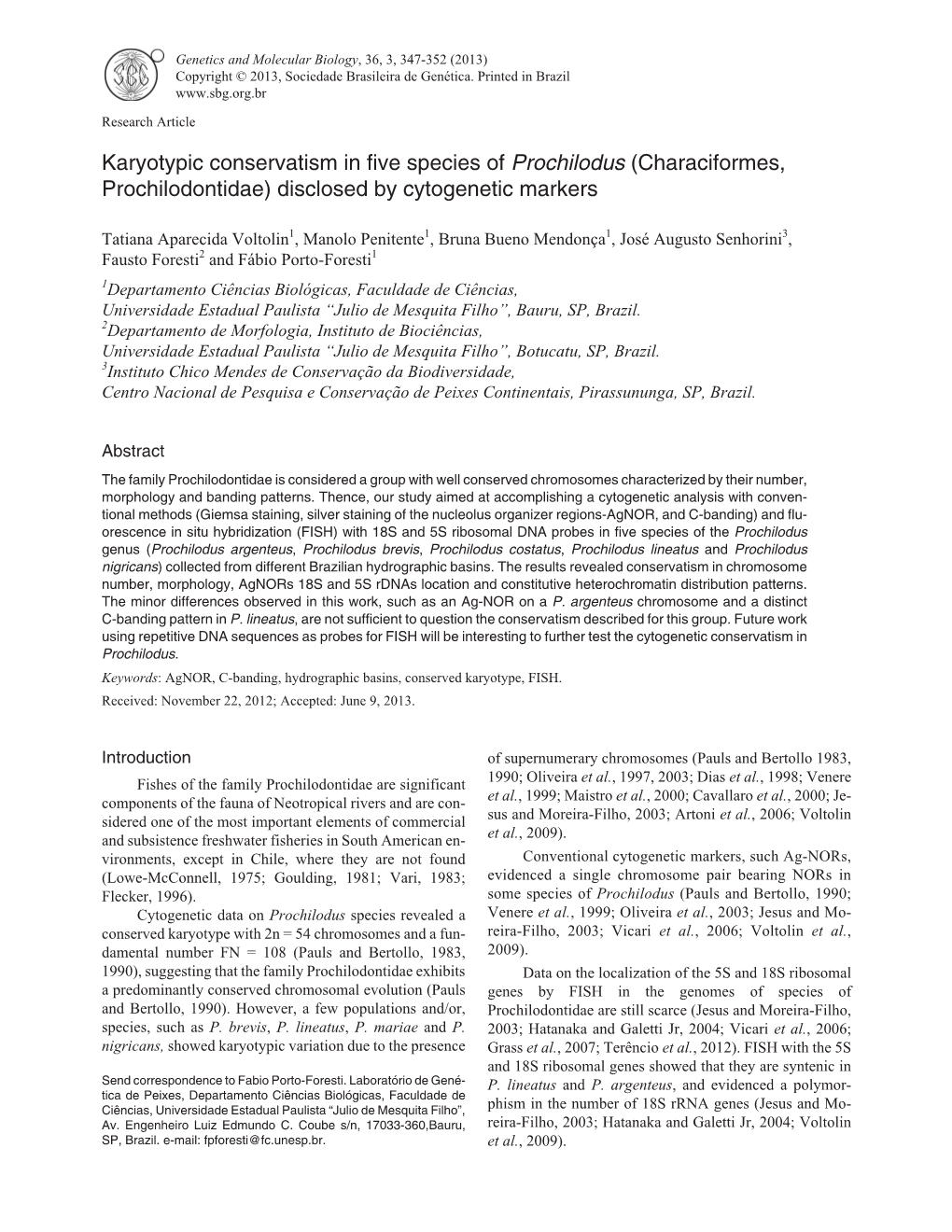 Characiformes, Prochilodontidae) Disclosed by Cytogenetic Markers