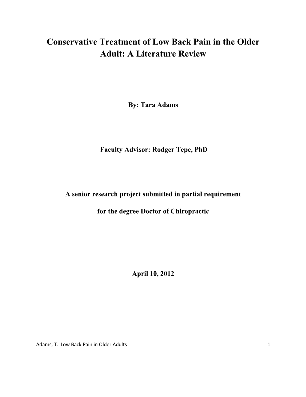 Conservative Treatment of Low Back Pain in the Older Adult: a Literature Review