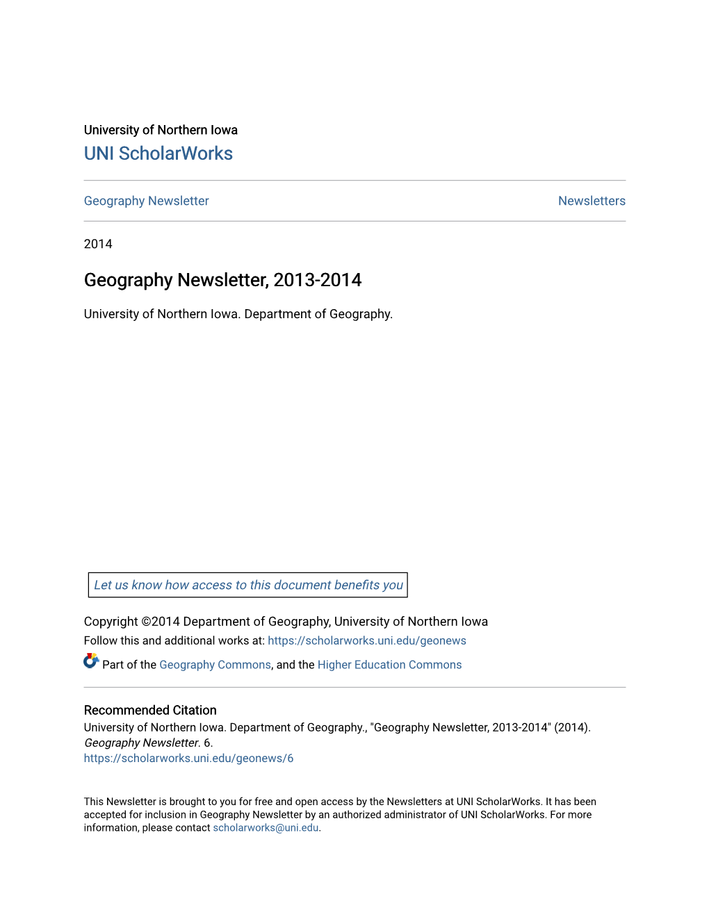 Geography Newsletter, 2013-2014
