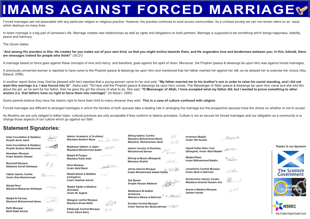 Imams Against Forced Marriage Statement