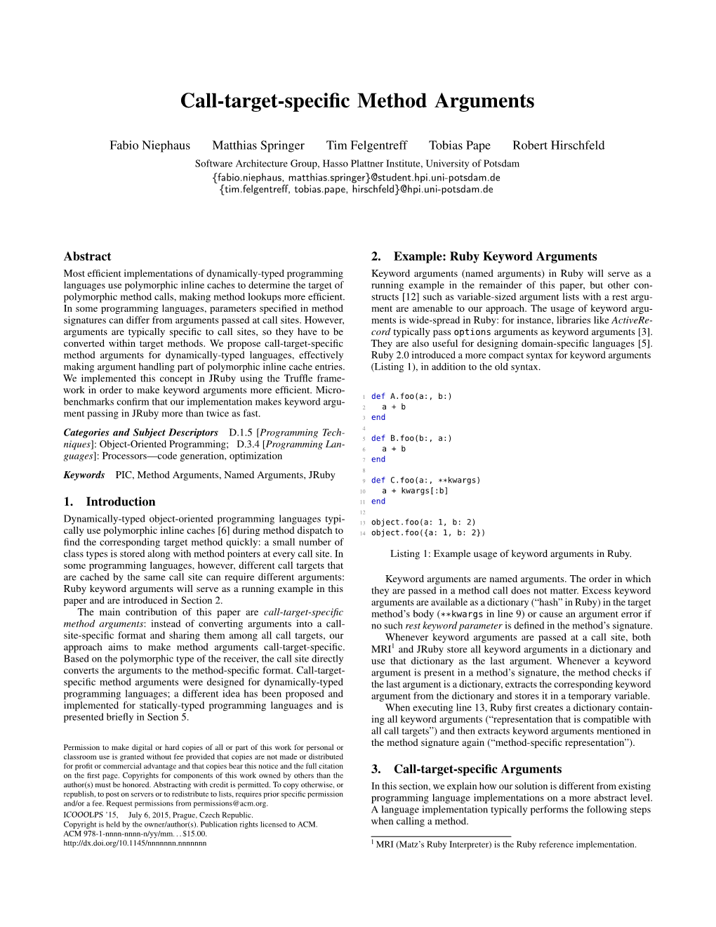 Call-Target-Specific Method Arguments