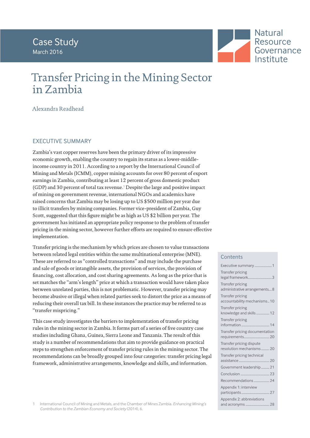 Transfer Pricing in the Mining Sector in Zambia