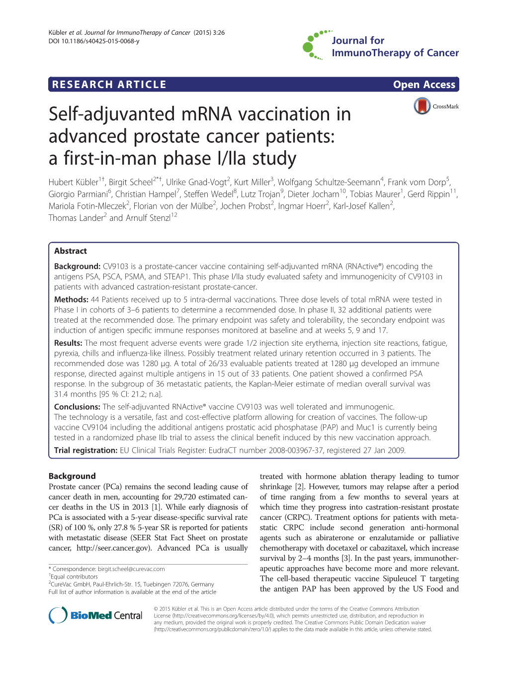 Self-Adjuvanted Mrna Vaccination in Advanced Prostate Cancer Patients