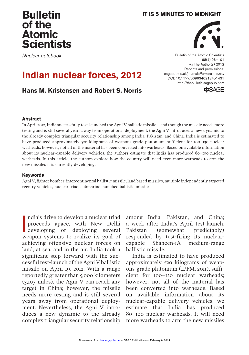 Indian Nuclear Forces 2012