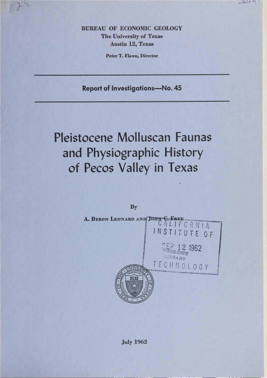 Pleistocene Molluscan and Physiographic of Pecos Valley In