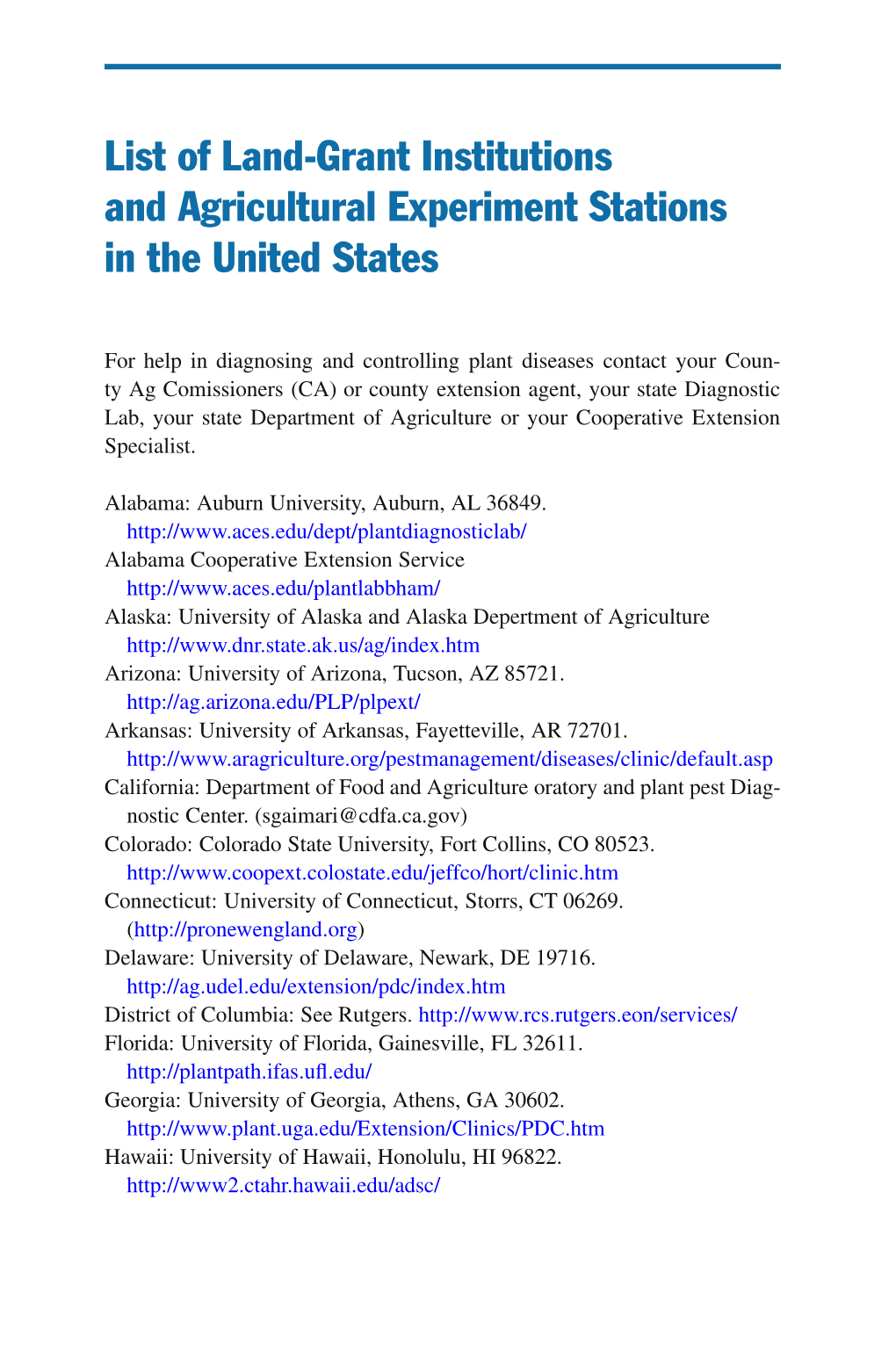 List of Land-Grant Institutions and Agricultural Experiment Stations in the United States