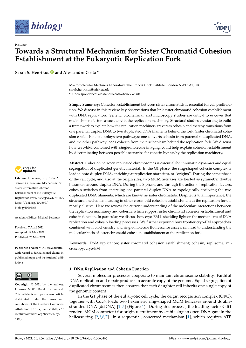 Towards a Structural Mechanism for Sister Chromatid Cohesion Establishment at the Eukaryotic Replication Fork