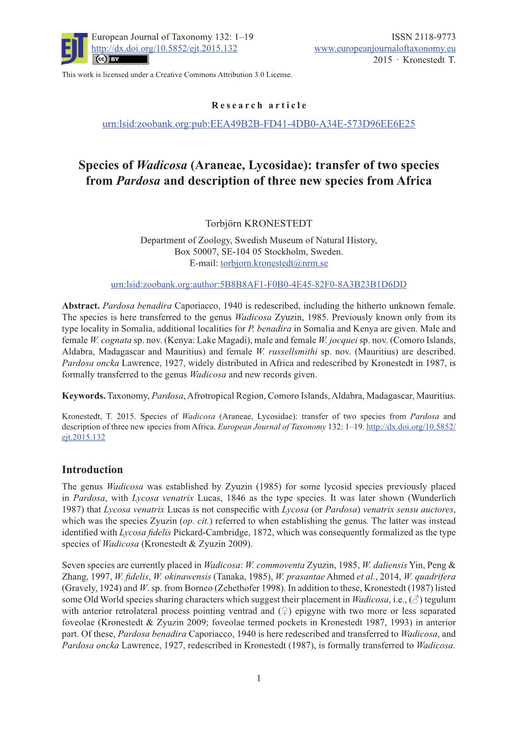 Araneae, Lycosidae): Transfer of Two Species from Pardosa and Description of Three New Species from Africa