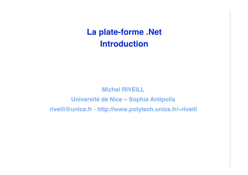 La Plate-Forme .Net Introduction