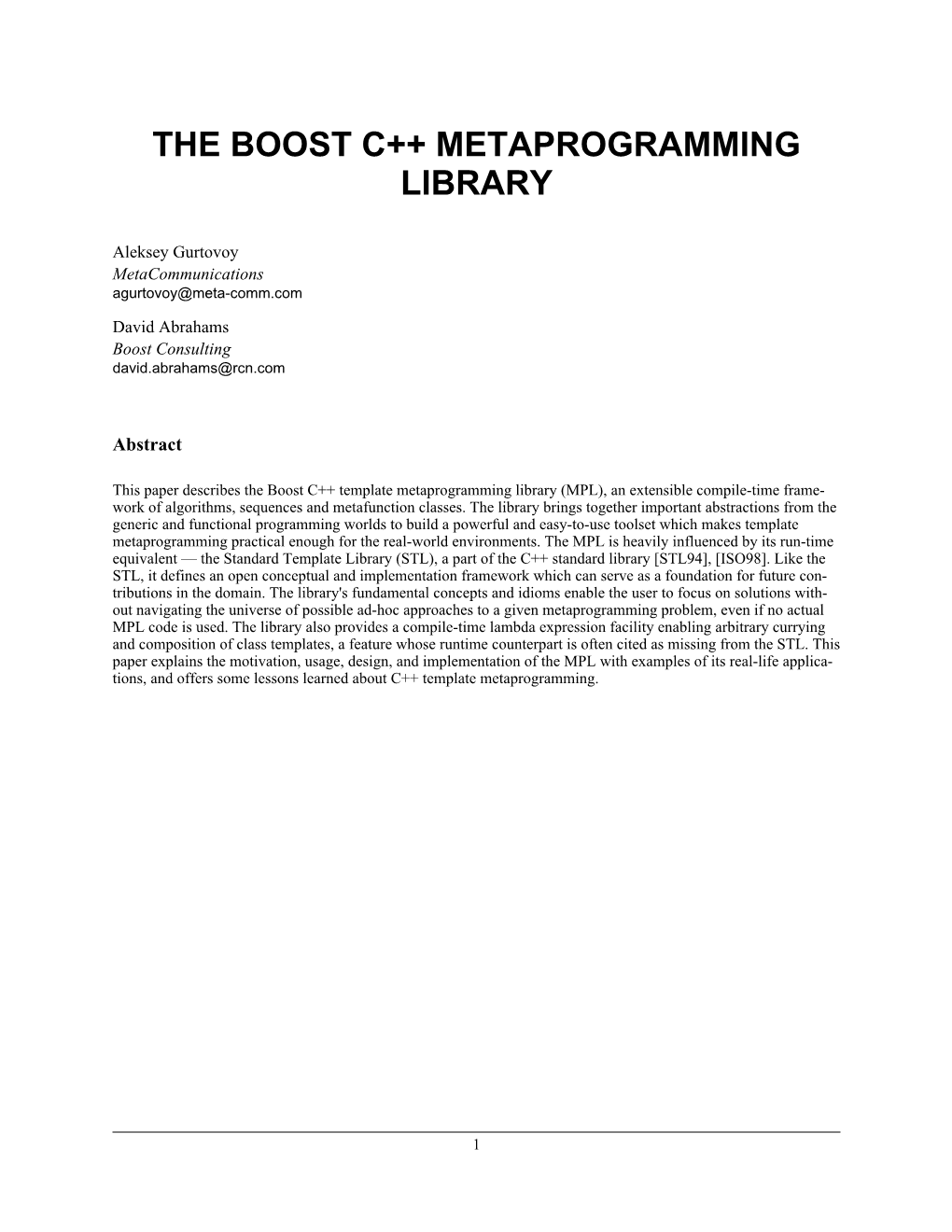 The Boost C++ Metaprogramming Library